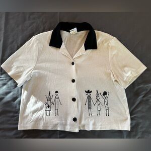 Women's Button Down Shirt with Black Collar